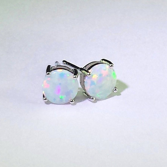 925 Sterling Silver Opal Stud Earrings NEW - Picture 4 of 5